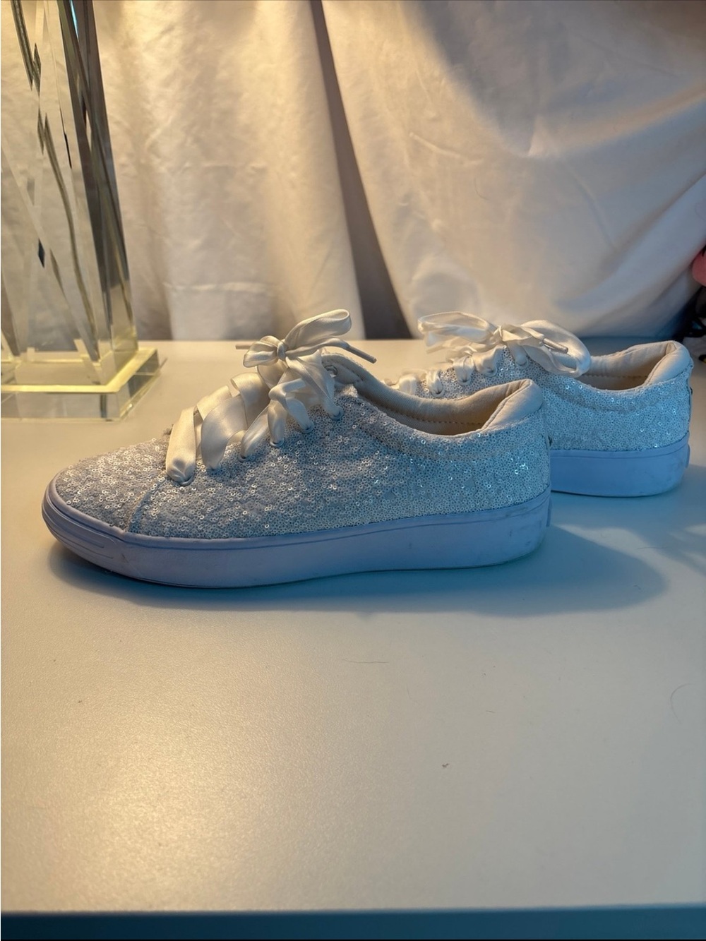 Keds White Sequin Lace-Up Sneakers